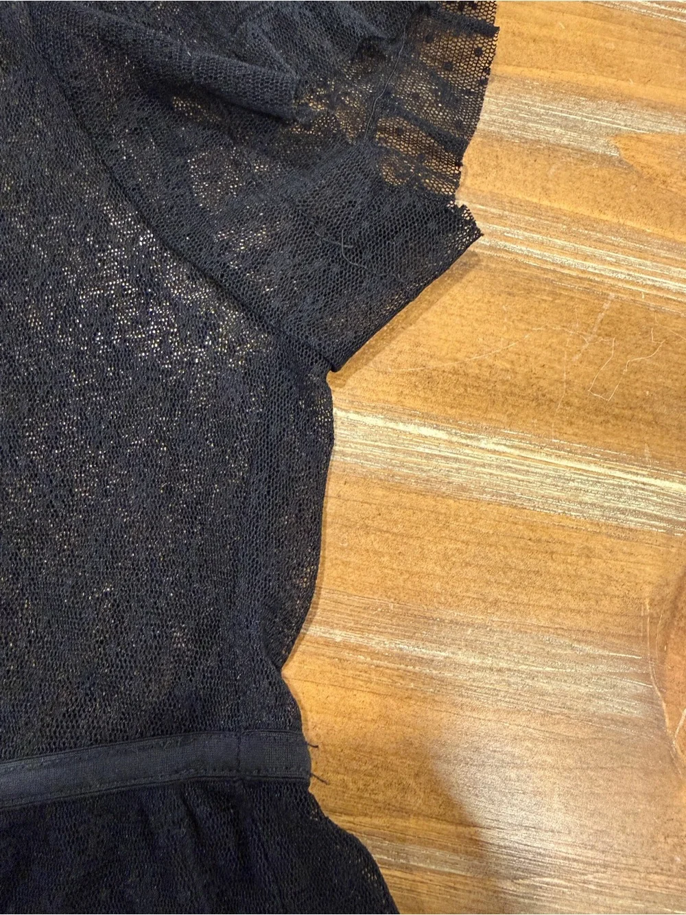 Free People Black Lace Sheer Short Sleeve Top Size M Boho Flutter Sleeve Y2K